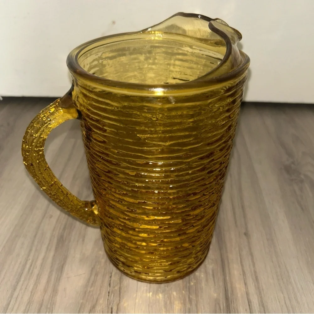 Vintage anchor hocking Textured Amber Glass Pitcher